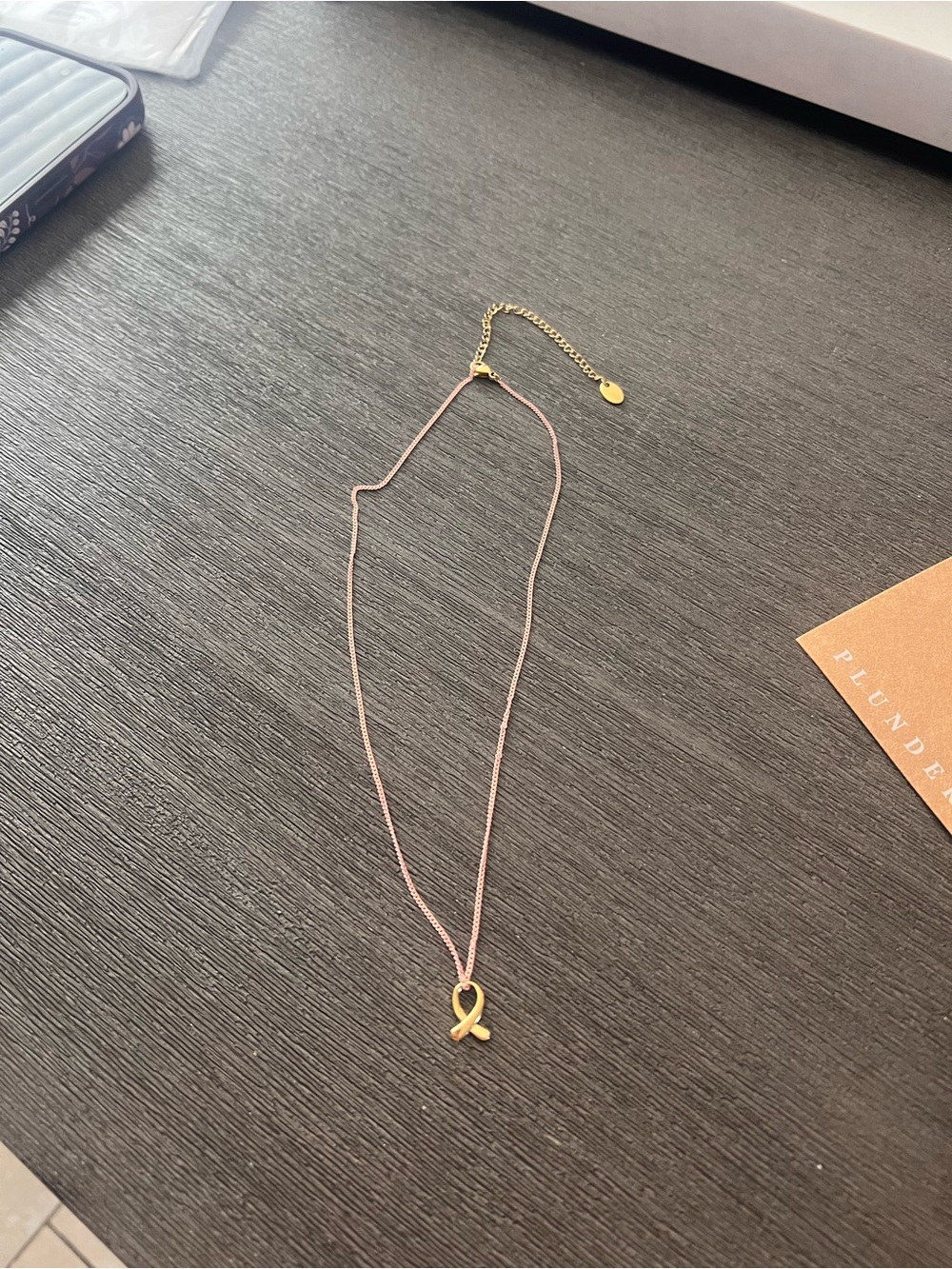 Plunder Pink Powder coated Awareness gold Ribbon Necklace NWT Hypoallergenic - Picture 5 of 7